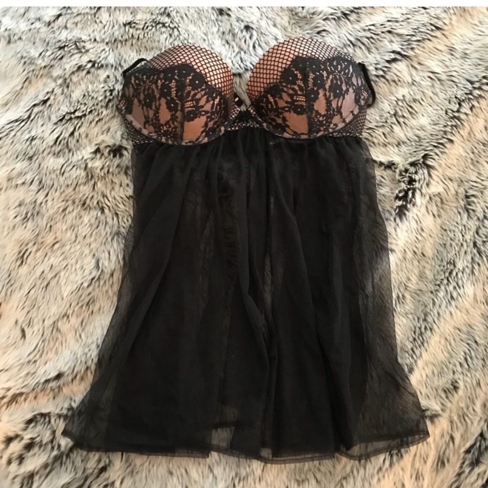 Vintage Victoria's Secret Sexy Mesh Babydoll Teddy